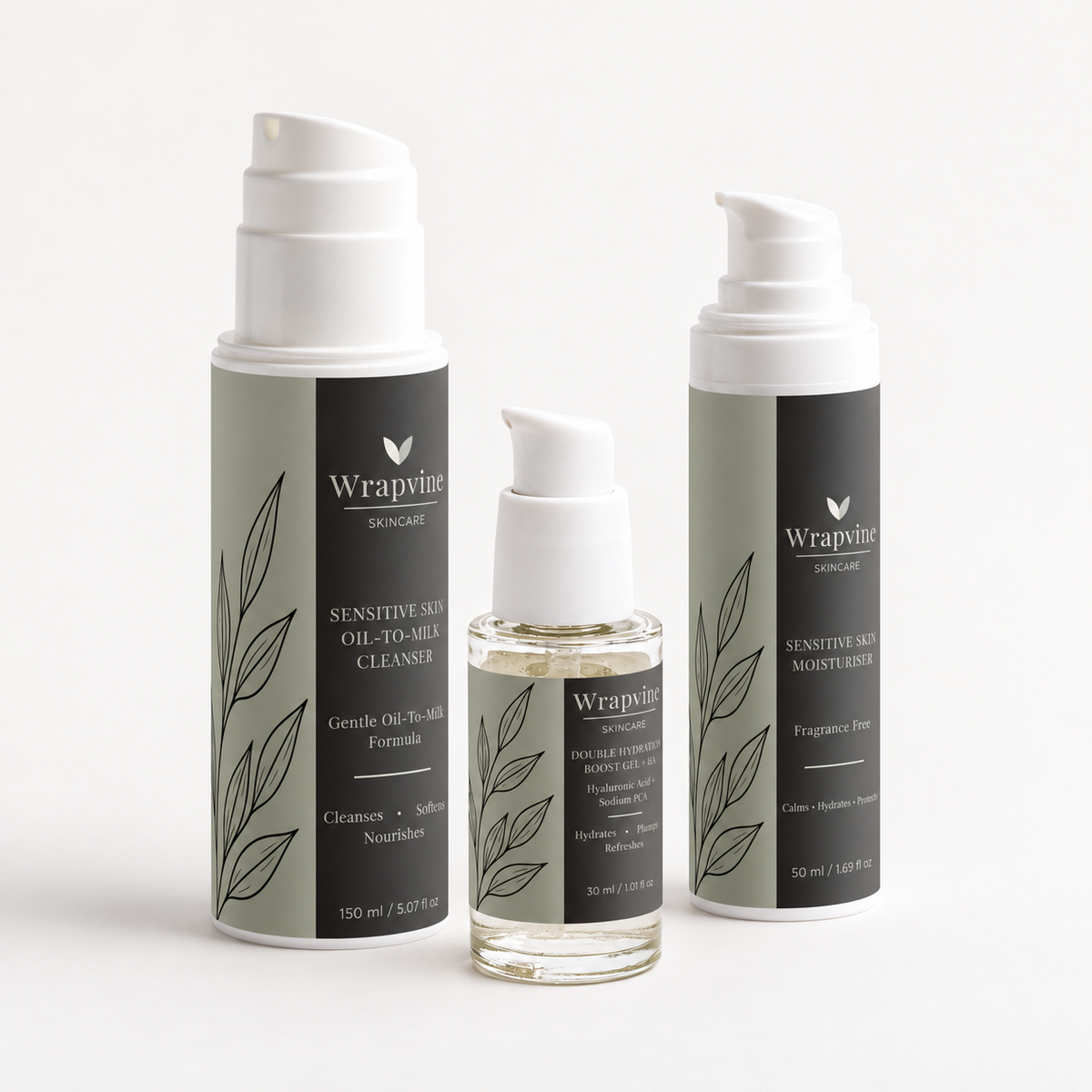 The Barrier Routine: cleanser 150 ml, hydration gel 30 ml and fragrance-free moisturiser 50 ml